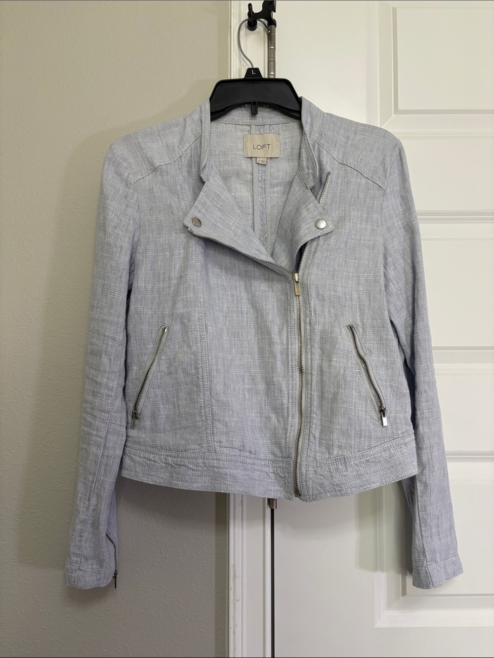 LOFT Light Gray Zip-Front Bomber Jacket